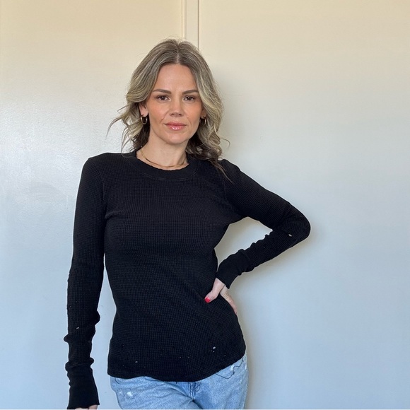 Cotton Citizen Distressed Waffle Knit Crew - Picture 9 of 13